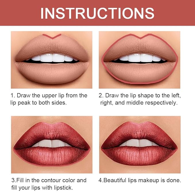 2-in-1 Mauve Red Lip Liner & Lipstick Set Kit for Women, Matte Lips Kit with Lip Liner Lip Stains Long Lasting Waterproof 24 Hour Lipstick and Lip Liners Combo Lipliners Pencil Set 08