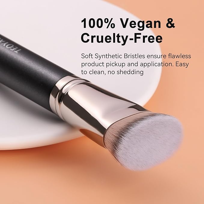TEOYALL Flat Top Contour Brsuh, Soft Dense Synthetic Bristles Sculpt Contour Blending Buffing Brush For Liquid Cream Contour Bronzer