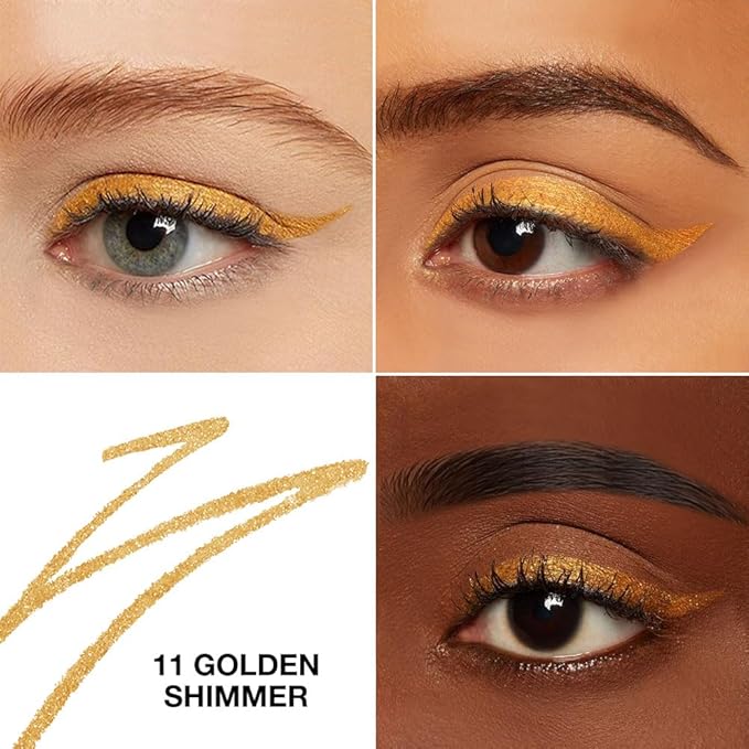 Golden Shimmer Gel Eyeliner Pencil, Multi-Use Waterline Eyeliner with Sharpener, Sharpenable Eye Liner Waterproof Smudge Proof, High Pigmented Eye Makeup Liners, Vegan & Cruelty-Free 11