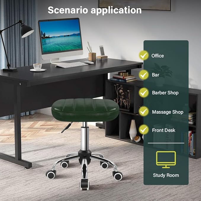 Minimalist Square Swivel Stool with Wheel for Work SPA Shop Massage Height-Adjustable and Cost-Effective Rolling Stool Chair (Green)