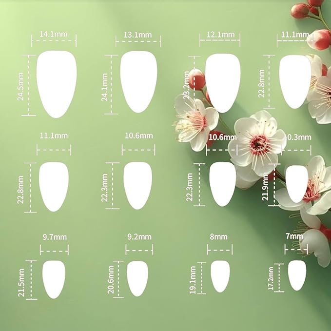 3D Flower Press on Nails 24Pcs White French Acrylic Full Cover Fake Nails Peach Blossom Gel Glue on Fingernails Glossy Pink Gradient Medium Almond False Nail Pearl Stick on Nail for Holiday Manicure