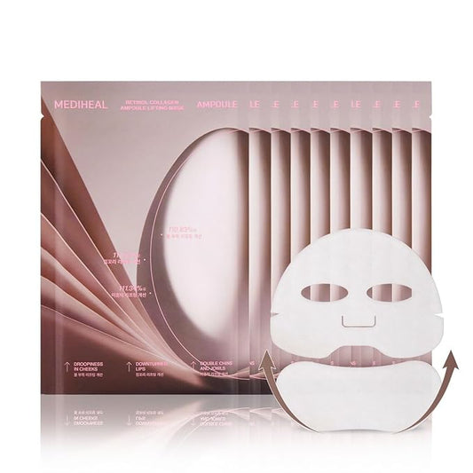 Mediheal Retinol Collagen Ampoule Lifting Mask (4 Counts) for V Line Mask Anti-Aging - Helps Reduce Fine Lines & Wrinkles, and Smoothens Skin