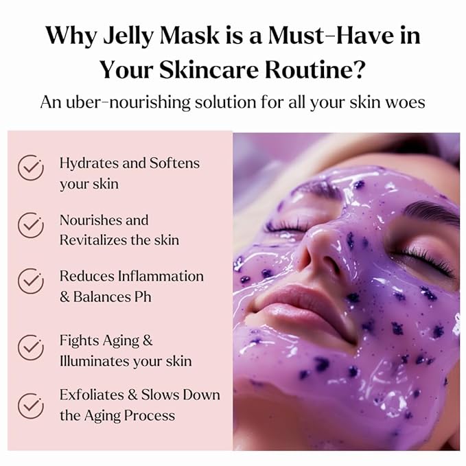 Jelly Mask for Facials - 5 Flavors Hydrating & Brightening Jelly Face Masks | Free Jade Roller & Spatula |Bulgarian Rose Lavender Hyaluronic Acid 24K Gold | Christmas Gifts for Women, Gifts for Women