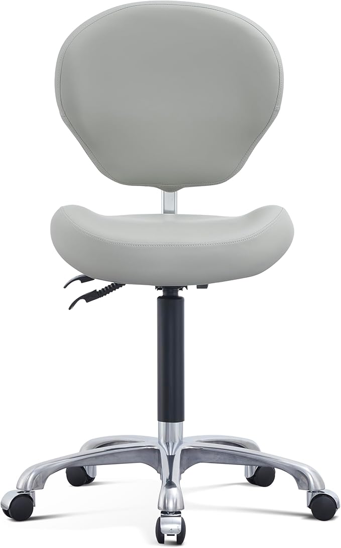 Height Adjustable Rolling Stools Drafting Chair with Backrest,Work from Home,Studio,Dental,Office Work at a Desk,Salon,Art Studio, Tattoo,Garage, Kitchen, Counter, (Grey)