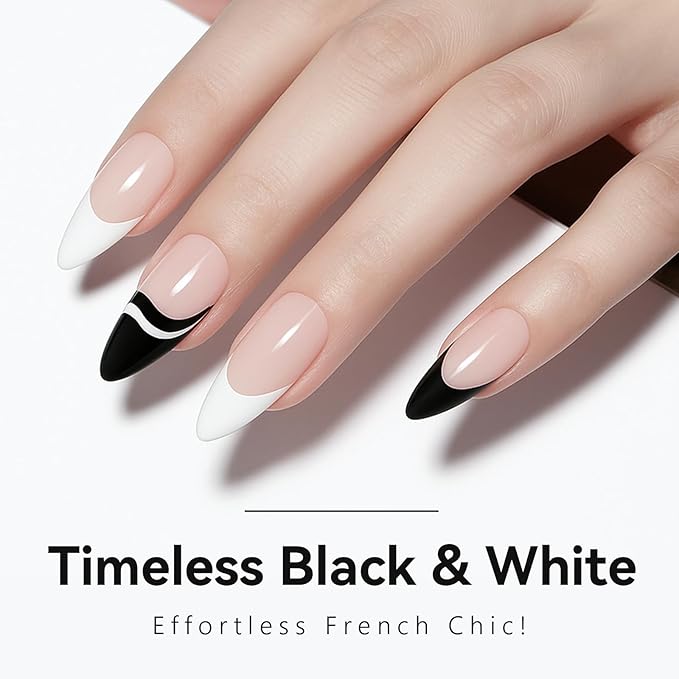 Makartt Gel Nail Polish Liner Set 8ML 2 Colors White and Black for French Nail Art French Tips Swirls DIY Manicure Soak Off UV Curing with Thin Brush