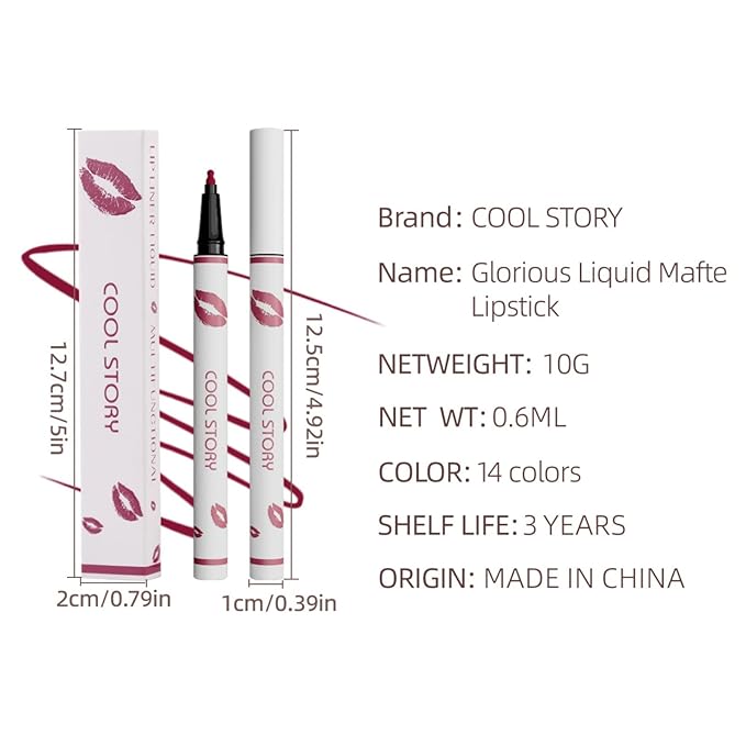 COOL STORY Lip Liner Pencil - Matte Lip Tint Stain Marker - Long Lasting Waterproof 02#