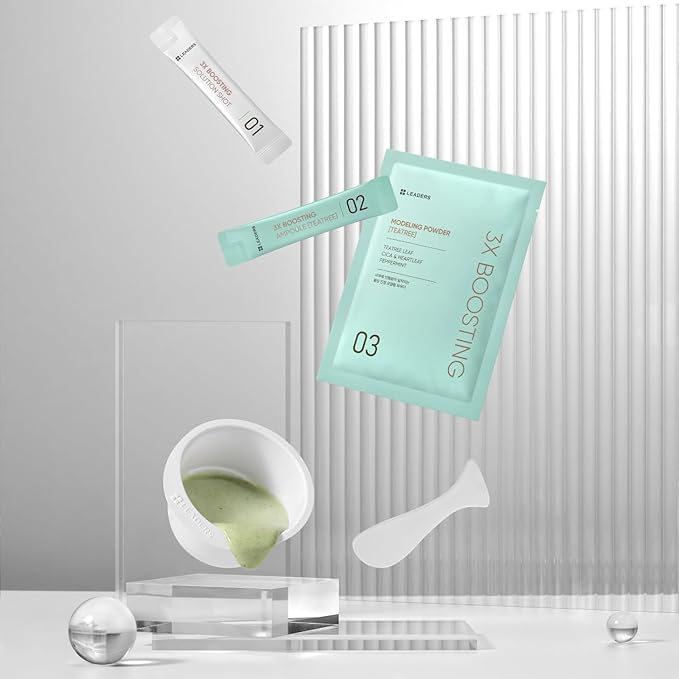 LEADERS 3X Boosting Modeling Mask | 3-Step Korean Skincare with Tea Tree Set of 1 | Soothing, Hydrating & Comforting for Irritated & Heated Skin | Cools & Relieve Skin Sensitivity (Teatree)