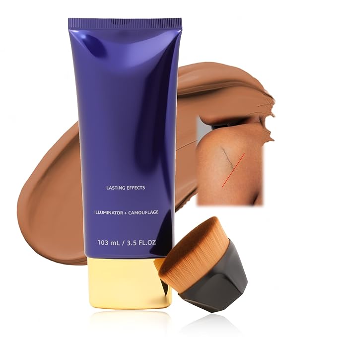 Waterproof Body Makeup, Beauty Body Foundation Cream with Brush, Full Coverage Body & Leg Makeup for Scars Imperfections, No Transfer, Natural Finish