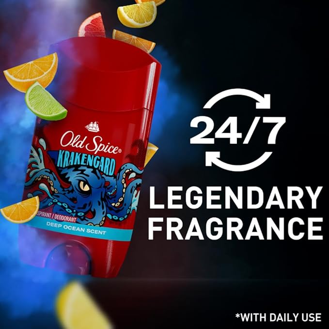Old Spice Aluminum Free Deodorant for Men, 24/7 Odor Protection, 24/7 Freshness & Lasting Scent, Goes on Clear, Krakengard with Deep Ocean Scent, 2.6 oz (Pack of 6)