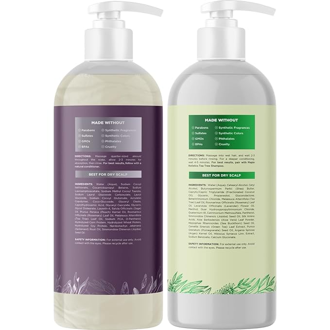 Sulfate Free Shampoo and Conditioner Set - Tea Tree Sage and Rosemary Shampoo and Conditioner for Dry Flaky Scalp Care - Deep Cleansing Color Safe Shampoo and Conditioner for Damaged Dry Hair Care