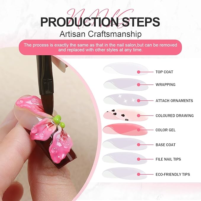 Handmade Press on Nails Almond Cat's Eye Medium Fake Nails with 3D Flower Charm Designs Pink Sparkly Cute Acrylic Nails for Women 10pcs (Size M）