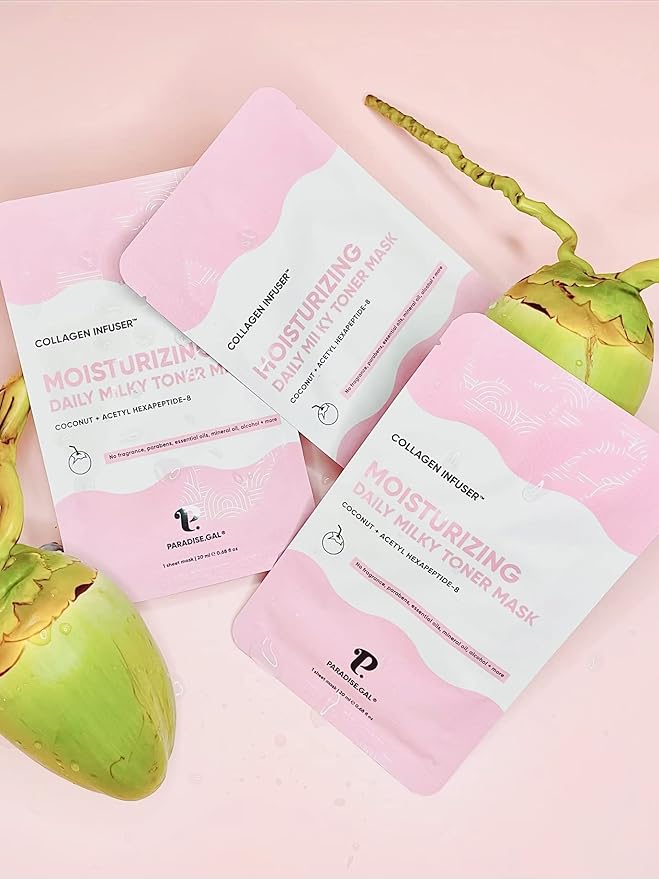 Moisturizing Face Masks (10-Pack) Korean Skincare Infused with Collagen, Coconut, Acetyl Hexapeptide-8, Niacinamide & Ceramide - Hydrating Solution for Dry Skin