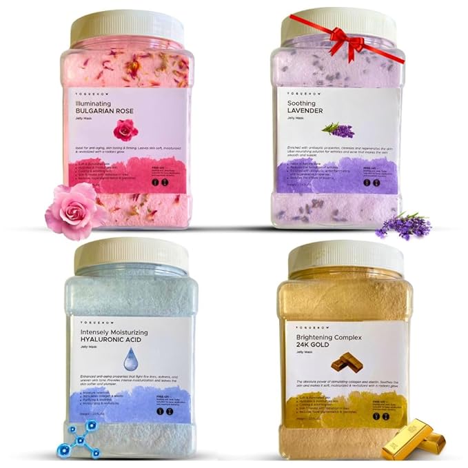 Premium Jelly Face Mask for Facials - Bulgarian Rose, 24K Gold, Lavender & Hyaluronic Acid (Pack of 4) - Hydrating, Brightening & Nourishing Jelly Mask | Christmas Gifts for Women, Gifts for Women
