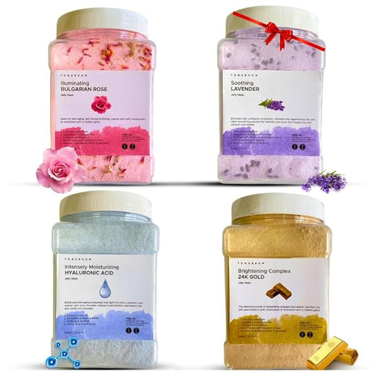 Premium Jelly Face Mask for Facials - Bulgarian Rose, 24K Gold, Lavender & Hyaluronic Acid (Pack of 4) - Hydrating, Brightening & Nourishing Jelly Mask | Christmas Gifts for Women, Gifts for Women