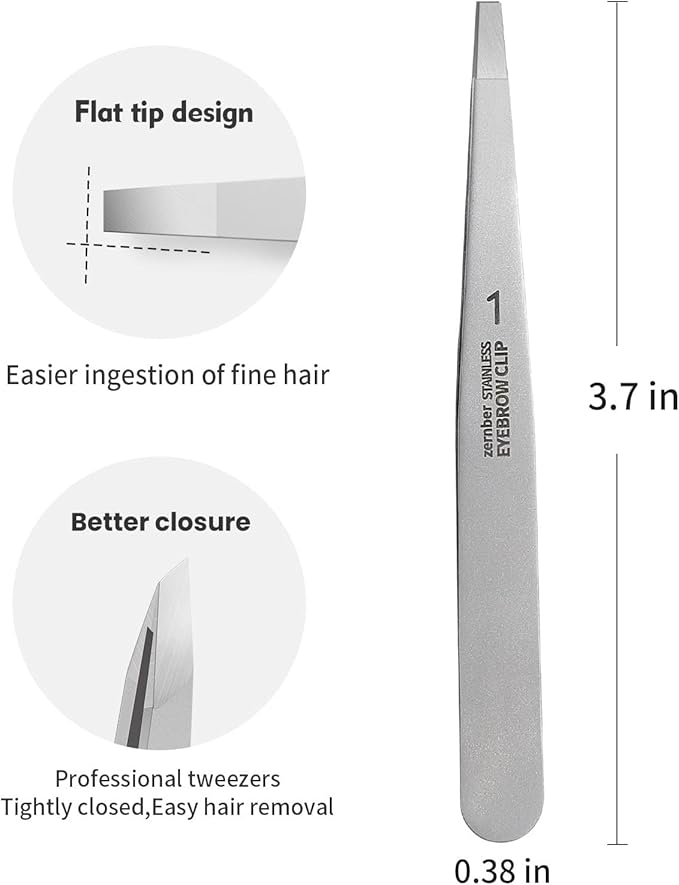 Stainless Steel Precision Eyebrow Tweezers Flat Tweezers for Eyebrows for Women-for Facial Hair and Ingrown Hair Removal Beauty Tools