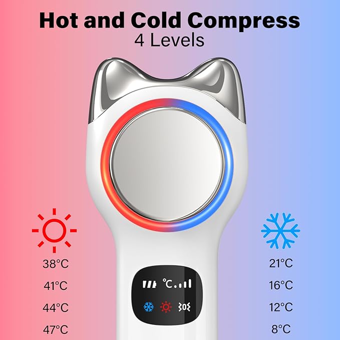 Cool and Hot Facial Firming Device, Light Face Tool with Vibration, Facial Massager with 8-21°C Cold, 38-47°C Hot, Electric Skin Care Kit