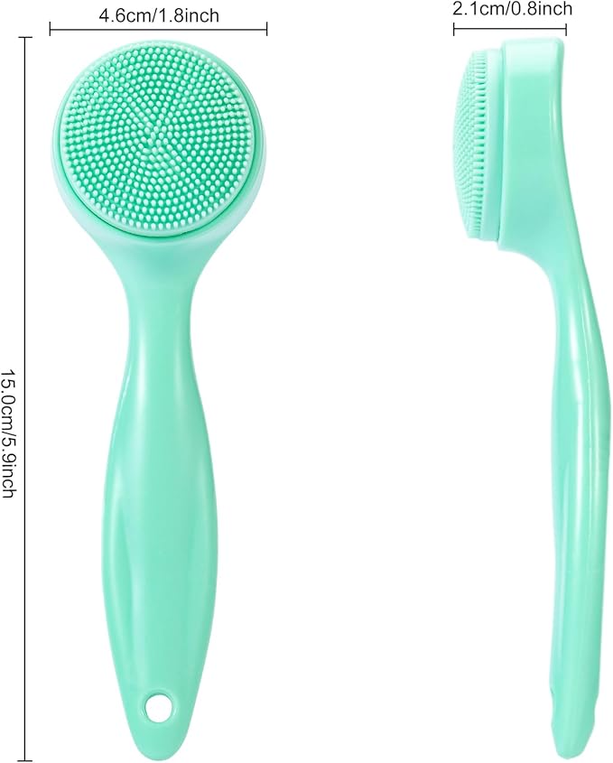 2 Pack Silicone Face Scrubber Exfoliating Brush, Manual Handheld Facial Cleansing Brush Blackhead Scrubber, Soft Bristles Waterproof for Face Skincare (Round-Green)
