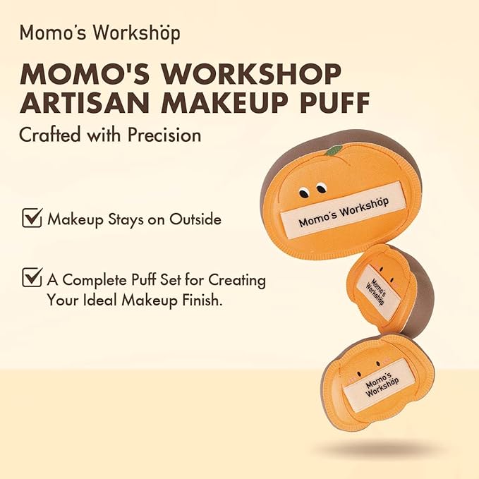 Momo’s Workshop Pumpkin Makeup Sponge Set (3pcs) - Large & Small Cushion Puffs for Halloween Themed,Rubycell Material for Flawless Foundation Application, Travel-Friendly & Storage Case