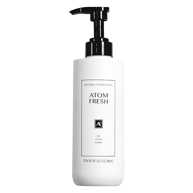 Atom Fresh Iris Cedar Marine Body Wash for Women, Sulfate Free Body Shower & Gentle Cleanser for Sensitive Skin - Moisturizing Bodywash with Refreshing Scent, Natural Shower Gel for Body Care