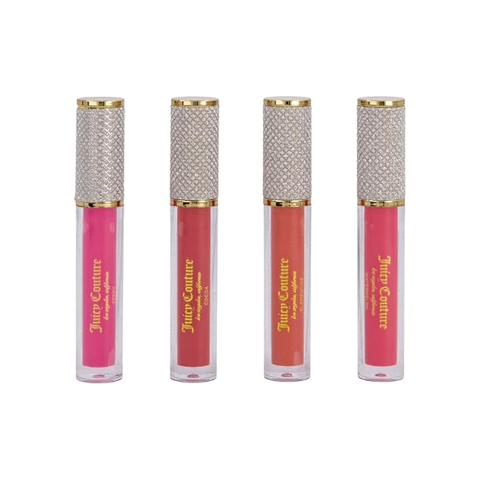 Juicy Couture 4 Pack Luxurious Lip Gloss Set – Berry, Cocoa, Clementine, & Watermelon
