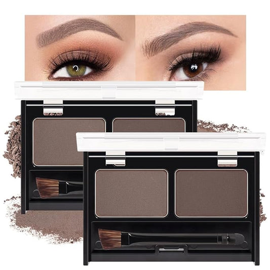 Eye Brow Powder for Women, Medium Brown Eyebrow Powder Kit with Double-ended Eyebrow Brush, Long-Lasting Waterproof Two Colors, Purse-Friendly Compact, Cruelty Free (Medium Brown+Brown 2Pcs)