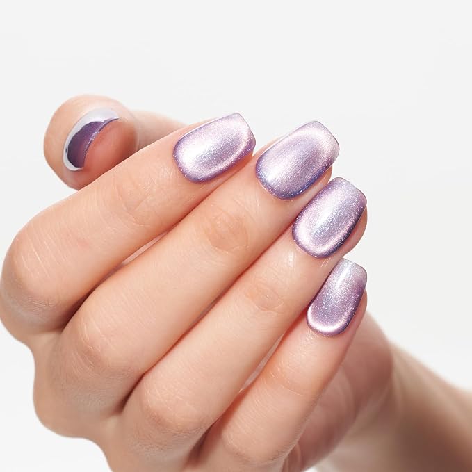 GLAMERMAID Press on Nails Extra Short Square, Sparkling Purple Spring Summer Handmade Gel Glue on Nails, Glossy Fake Nails Reusable Acrylic False Nails Manicure Kits for Women