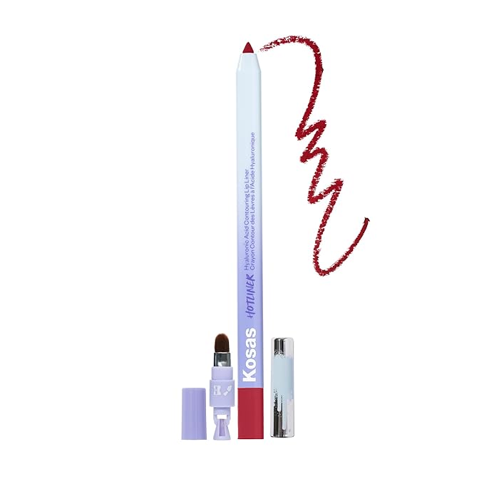 Kosas Hotliner Retractable Lip Liner Pencil with Built-In Brush & Sharpener - Easy Contouring, Hydrating, Long-Lasting - Pigmented Creamy Texture for Plumping Lips - Hyaluronic Acid & Konjac - Extra