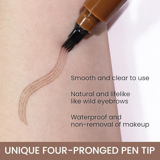 evpct 2Pcs Medium Brown Magic Microblading Eyebrow Contouring Pen Pencil, 4 Tipped Precise Eye Brow Contouring Pen with Sponge Micro-Fork Tips Applicator, Creates Natural Looking Brows Eyebrow