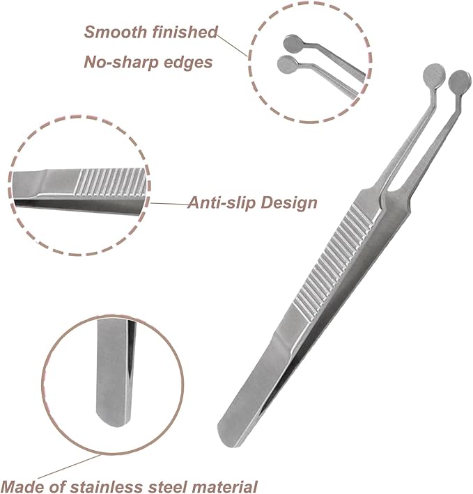 Meibomian Gland Expressor Forceps, Eyelid Gland Blockage Unblocking Tools, Stainless Steel Eyelid Massage Tweezers-Round Tip for Dry Eyes Extraction Tool(Silver)