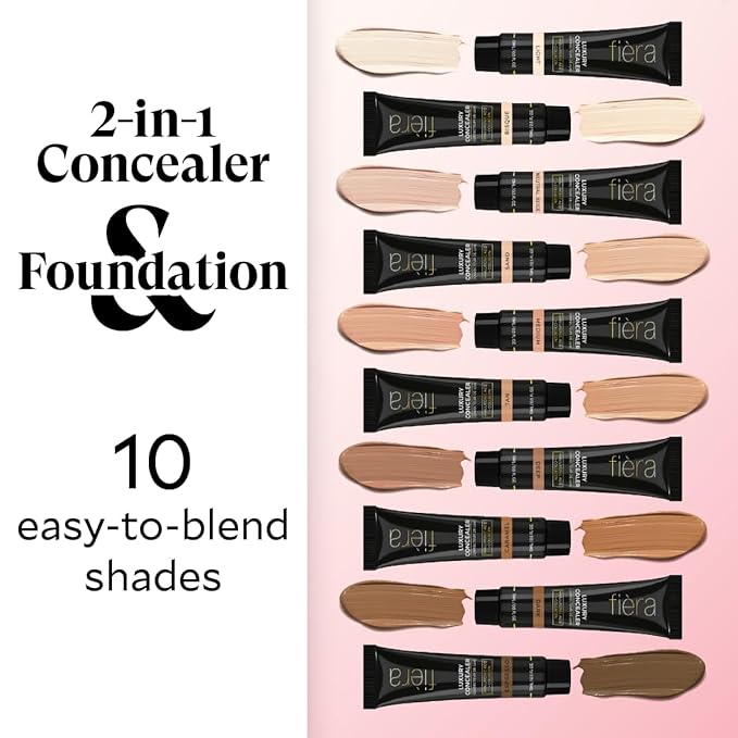 Fièra Luxury Concealer & Foundation with Anti-Aging Ingredients - Full Coverage for Dark Circles, Wrinkles, Fine Lines, and Spots, All-Day Wear For Mature Skin - Deep, 0.5 FL. OZ. / 15 ML