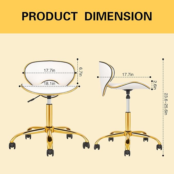 Adjustable Nail Tech Chair Rolling Stool with Backrest, Salon, Lash, Nail Tech and Hair Stylist, Massage Tattoo Facial Stool with Wheels-White