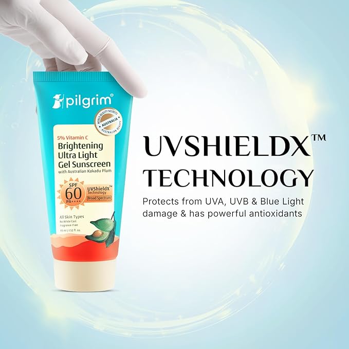 Pilgrim Vitamin C Gel Sunscreen SPF 60 PA++++, 45ml – Broad Spectrum, Lightweight, Non-Greasy, for All Skin Types