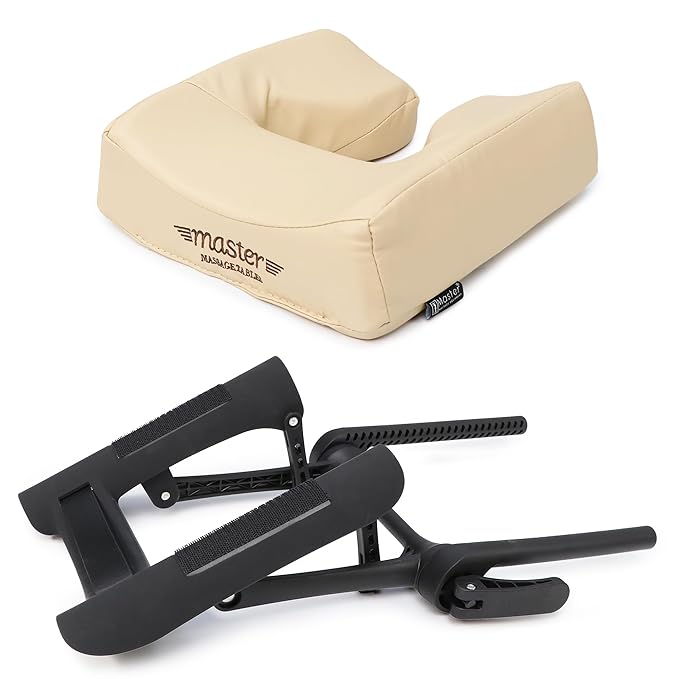 Master Massage Deluxe Adjustable Ergonomic Dream Face Cradle and Ergonomic Dream Face Cushion Pillow with Memory Foam -Face Pillow Set - Massage Table-Massage Chair Headrest Platform Set- (Cream)
