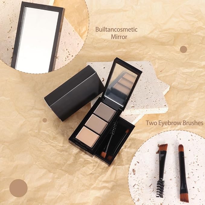 Light Medium Brown Eye Brow Powder for Women, Taupe Eyebrow Powder Kit with Brush, Long-Lasting 3 Colors Brow Palette, Filler for Full, Defined Natural Brows Shaping