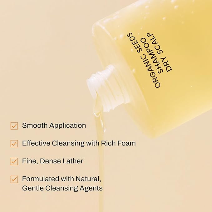 Whamisa Organic Seeds Shampoo for Dry Scalp, Fermented Postbiotic Formula for Refreshing Cleanse, Scalp Conditioning, Dandruff Care, Moisturizing, Hydrating (490ml)