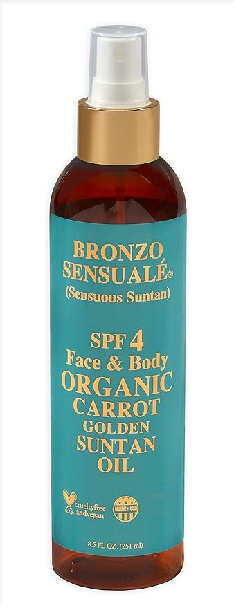 SPF 4 Sunscreen Protective Golden Tanning Organic Carrot Oil 8.5 Ounces