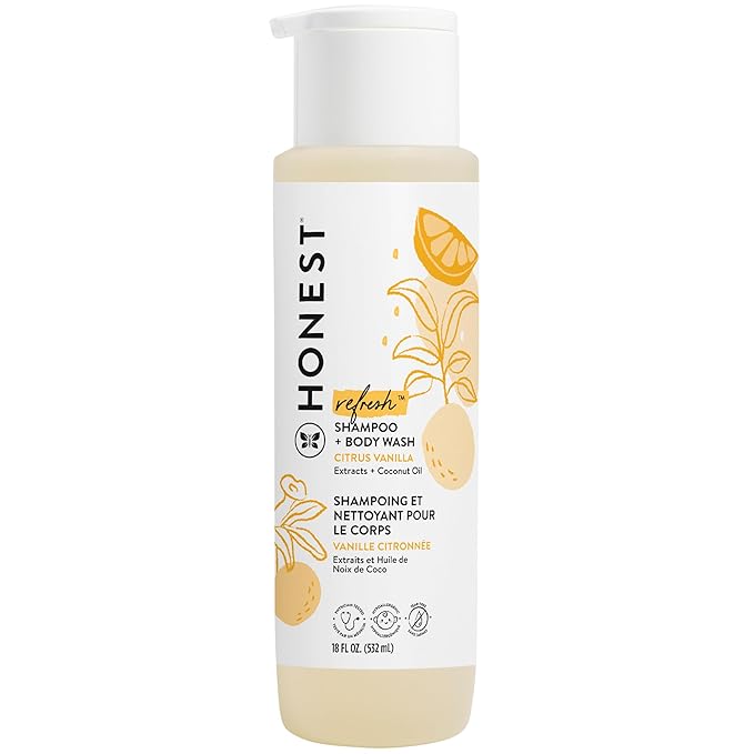 The Honest Company 2-in-1 Cleansing Shampoo + Body Wash | Gentle for Baby | Naturally Derived, Tear-free, Hypoallergenic | Citrus Vanilla Refresh, 18 fl oz