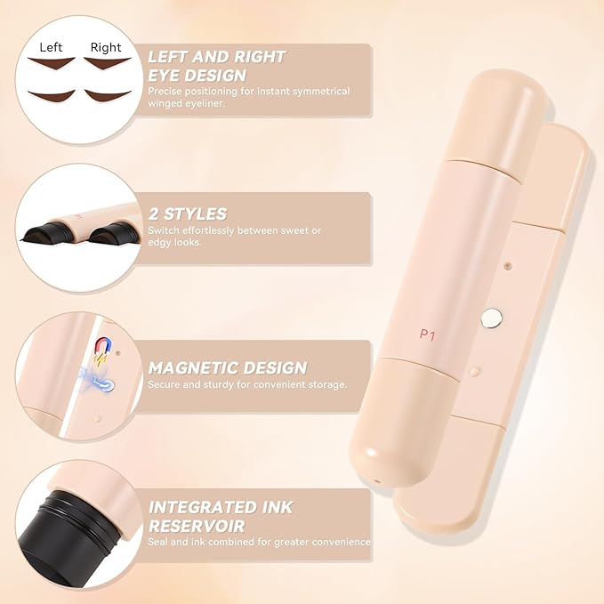 Magnetic Eyeliner Stamp - 2 Styles Winged Cat Eye Stencil, Waterproof Liquid Eye Liner Pen for Beginners, Dual Winged Tips for Left & Right Eyes