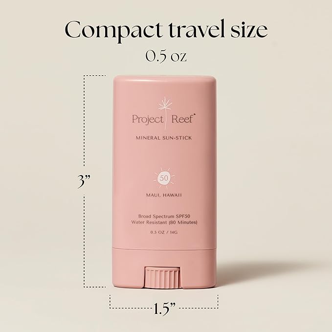 SPF 50 Sheer Mineral Sunscreen Stick - Vegan, Reef Safe, Non-Nano Zinc, Face Sunblock Stick, No White Residue, Ideal for Travel & Kids