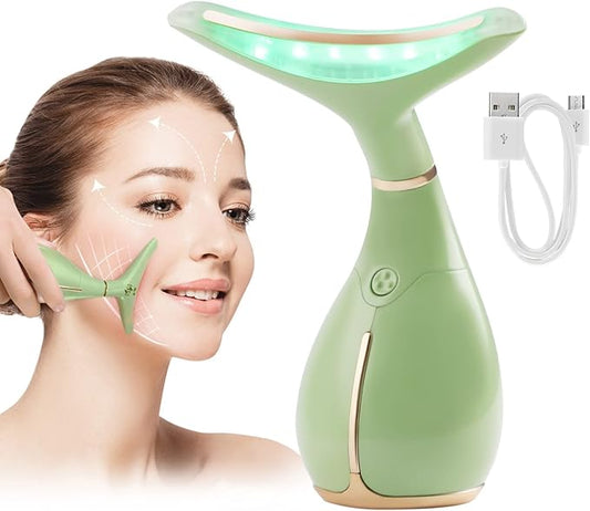 Ms.W Facial Massager for Women, Portable Facial Massager for Skin Care, Electric Facial Massage Kit, 45 ± 5℃ Heating and 3 Massage Modes-* (Green)