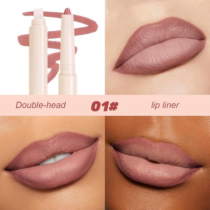 Plump Matte Crayon Lip Liner Pencil, Plun Lipstick Lip Liners for Women, 24 Hour Long-Lasting Lip Gloss Makeup, With Silicone Smudger for Define Contours & Sculpting Lip, 01