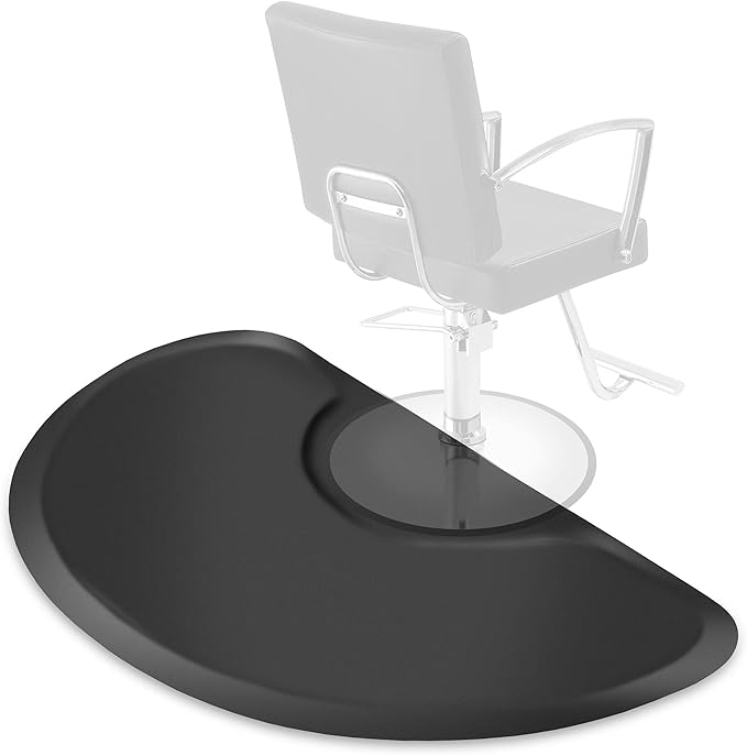 Saloniture 3 ft. x 5 ft. Salon & Barber Shop Chair Anti-Fatigue Floor Mat - Black Semi Circle - 7/8 in. Thick