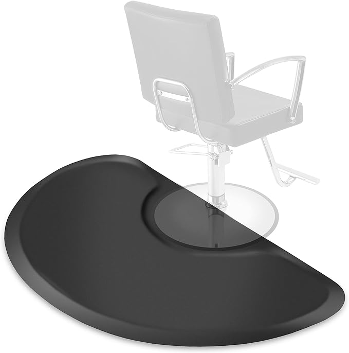 Saloniture 3 ft. x 4 ft. Salon & Barber Shop Chair Anti-Fatigue Mat - Black Semi Circle - 5/8 in. Thick