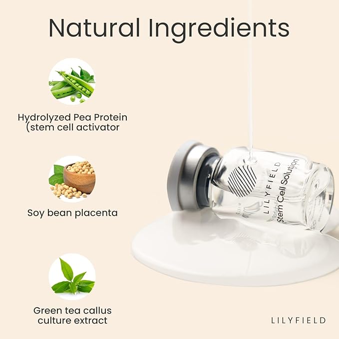 LILYFIELD Stem Cell Solution 50ml (5ml x 10 Ampoules) – Hydrating Hyaluronic Acid Serum with Stem Cells, Peptides & Vitamin C | Korean Skincare for Moisturized, Smoother-Looking Skin, All Skin Types