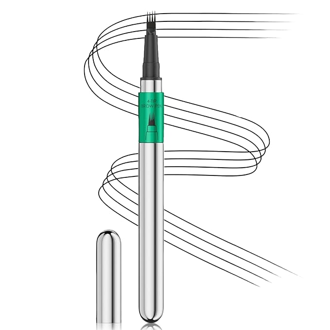 Microblading Eyebrow Pen - Waterproof Eye Brow Pen with 4-Fork-Tip Liquid Brow Pens for Natural Looking Defined Eyebrows (Black)