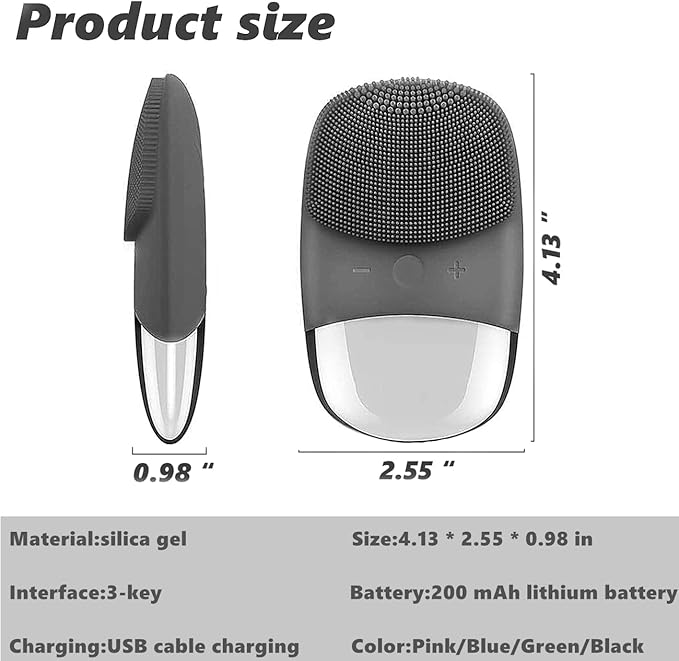 MEGAN Facial Cleansing Brush,USB Rechargeble Electric Silicone Face Scrubber,IPX7 Waterproof Sonic Facial Massager, 3 in 1 face Brush for Deep Cleanning, Blackhead Remover, Exfoliating.（Black）