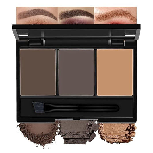 Brow Powder Kit with Mirror – Long-Lasting 3-Color Brow Filler for Full, Defined Natural Brows, Contour Palette with Double-Ended Brush, sombra para cejas (02)