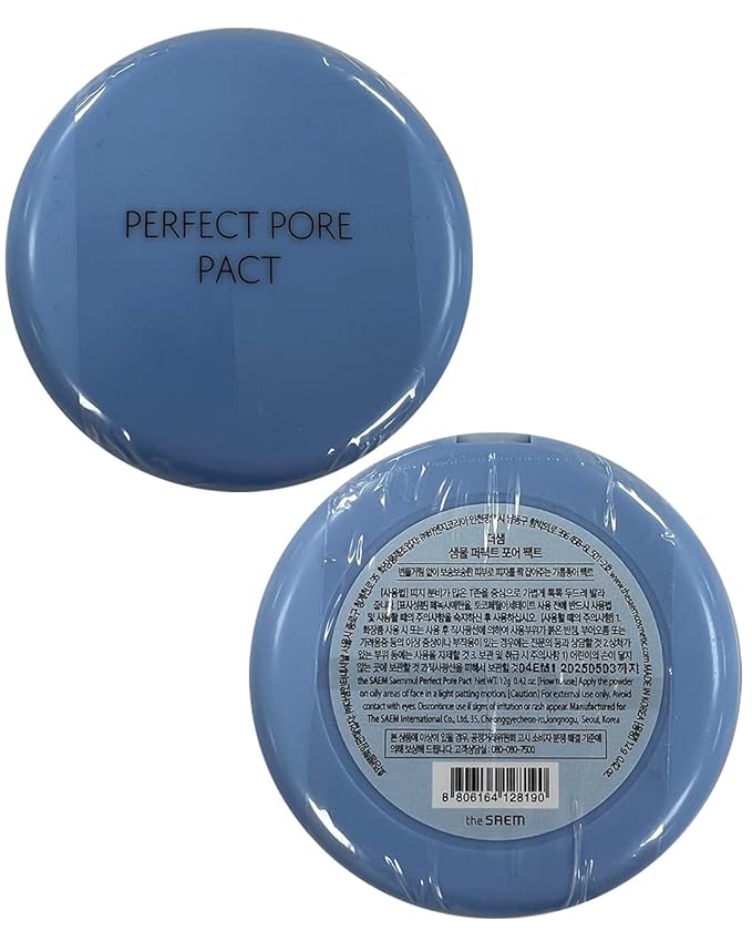 THESAEM Saemmul Perfect Pore Pact - Sebum Control Makeup Pressed Powder Pact, Pore Minimization, Plant-Based Setting Finishing Powder to Absorb Sweat and Prevent Clumps, with Mirror & Puff 12g