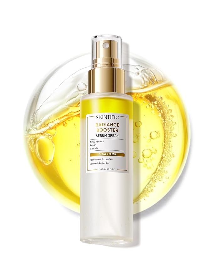SKINTIFIC Radiance Booster Serum Spray, Hydrating Face Mist with Bifida Ferment & Squalane, Instant Dewy Glow, Soothes Skin, Vegan Skin Care, All In One Mist 3.3 fl oz