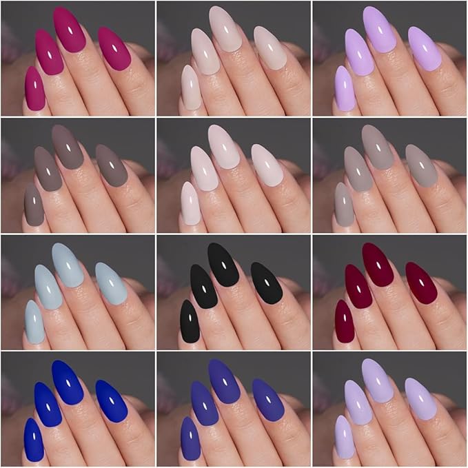 576Pcs Almond Press on Nails Medium Solid Color Fake Nails Full Cover False Nails Glossy Acrylic Glue on Nail Reusable Artificial Nails Stick on Nail for Women Manicure 24 Color
